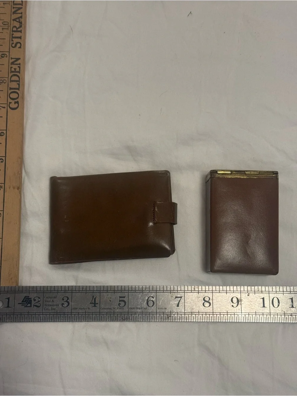 Vintage Brown Leather Card Holder Set with Woven Panel
